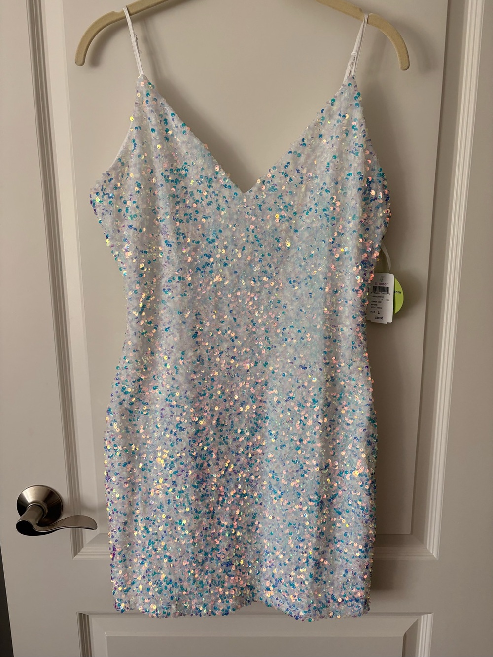 Windsor Iridescent Sequin White Party Dress